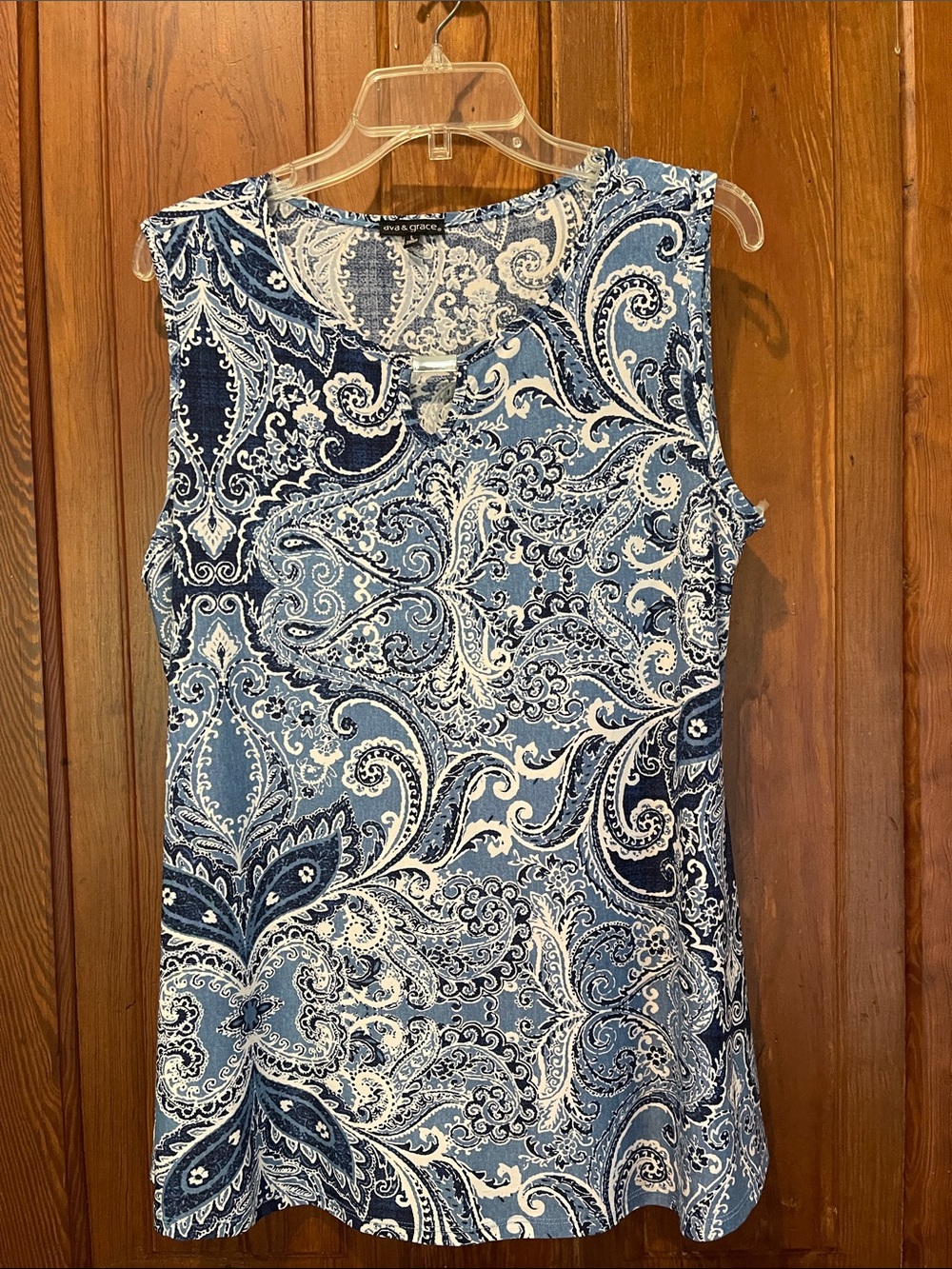 Navy & Light Blue Paisley Sleeveless Tank Top
